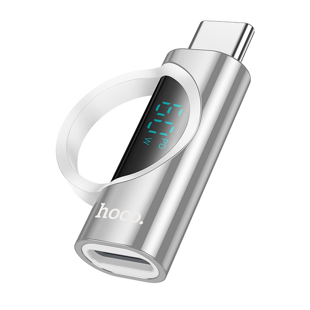 Adapteris USB-C į Lightning Hoco 3A 60W su skaitmenine indikacija UA32A sidabrinis