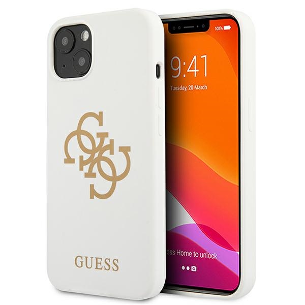 Guess GUHCP13SLS4GGWH iPhone 13 mini 5.4 silikoninis 4G logotipo kietasis dėklas - baltas