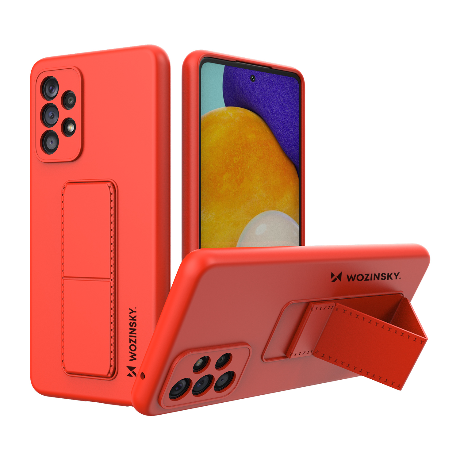Wozinsky Kickstand Case silikoninis dėklas su stovu Samsung Galaxy A73 raudonas