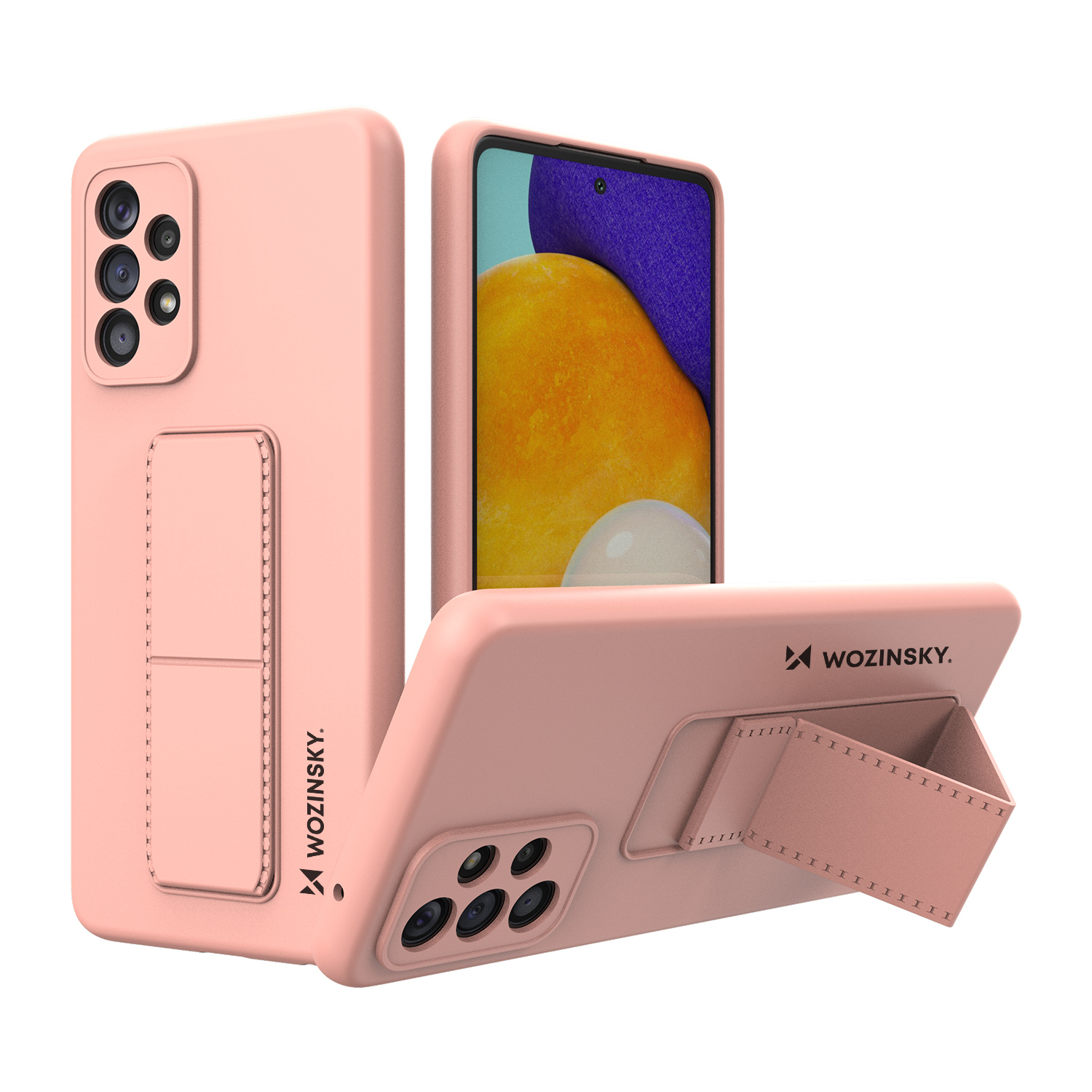 Wozinsky Kickstand Case silikoninis dėklas su stovu Samsung Galaxy A73 rožinis