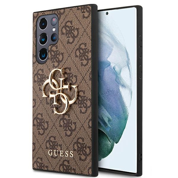 Guess 4G Big Metal Logo dėklas Samsung Galaxy S22 Ultra - rudas