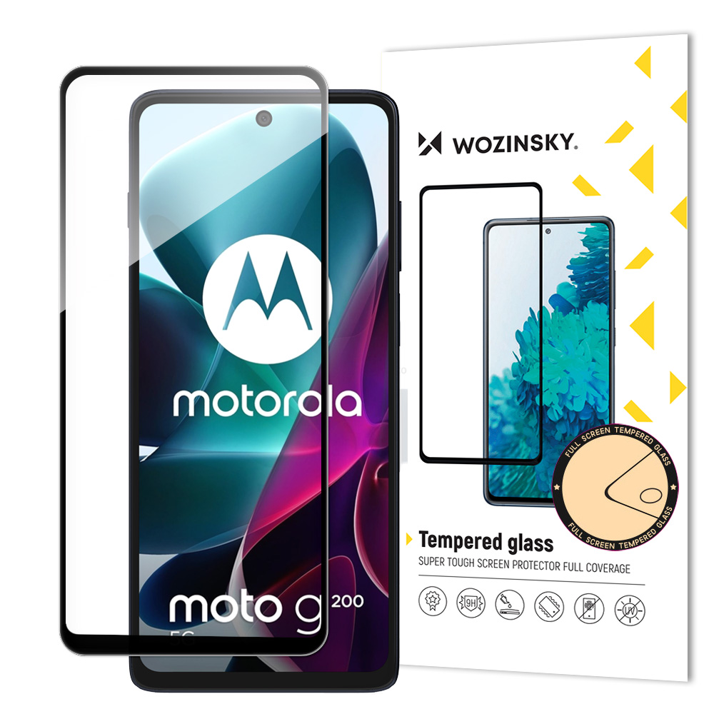 Wozinsky pilno klijavimo grūdintas stiklas Motorola Moto G200 5G 9H pilno ekrano grūdintas stiklas su juodu rėmeliu