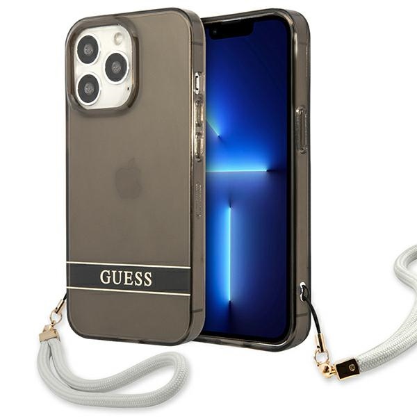 Guess GUHCP13LHTSGSK iPhone 13 Pro / 13 6.1" juodas/juodas kietas dėklas permatomas dirželis