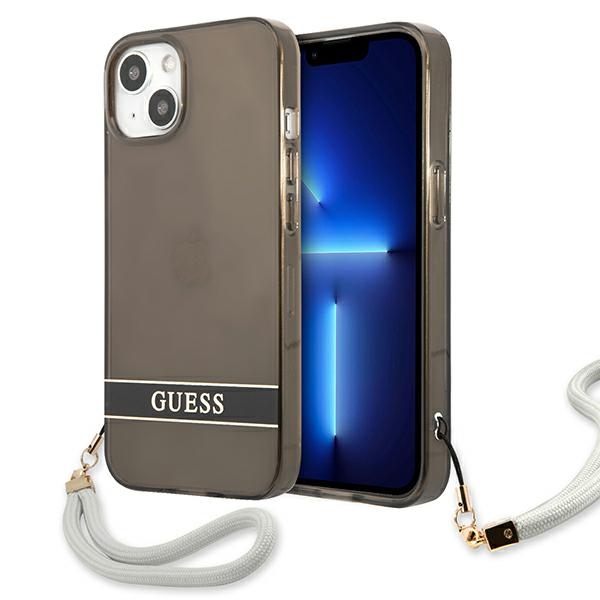 Guess GUHCP13SHTSGSK iPhone 13 mini 5.4" juodas/juodas kietasis dėklas su permatomu dizainu Stap