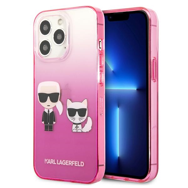 Karl Lagerfeld Gradient Ikonik Karl&Choupette dėklas iPhone 13 Pro / iPhone 13 – rožinis