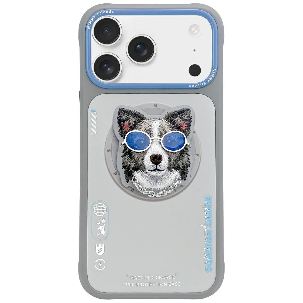 NIMMY dėklas GLASSES COOL DOG suderinamas su MagSafe IPHONE 17 pilkas