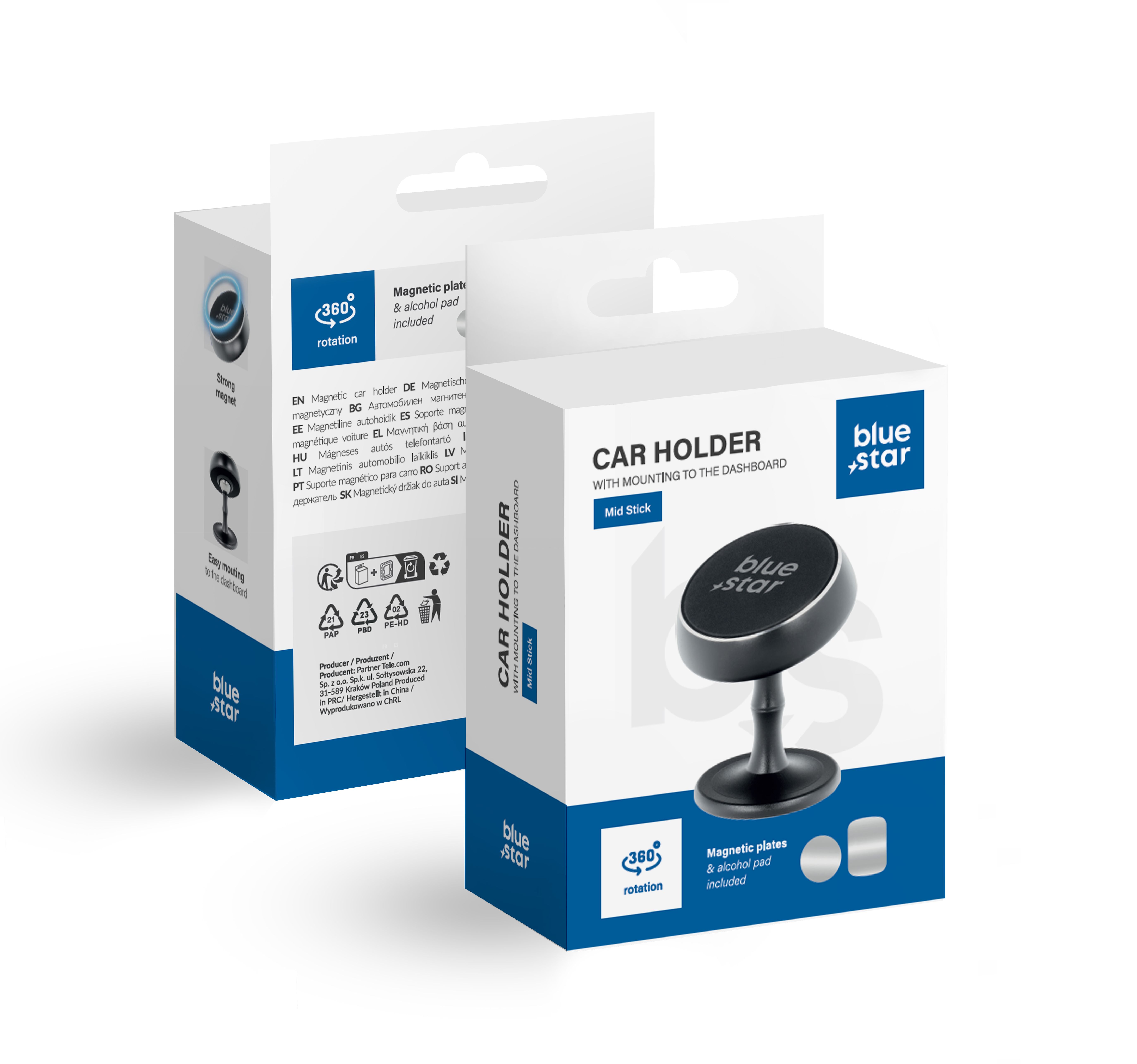 BLUE STAR magnetinis automobilinis laikiklis prietaisų skydeliui MID STICK, juodas