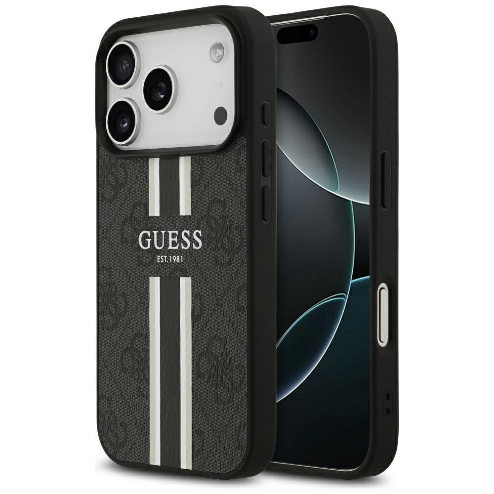 GUESS dėklas telefonui IPHONE 17 Pro, suderinamas su MagSafe GUHMP17LP4RPSK (4G Printed Stripes), juodas