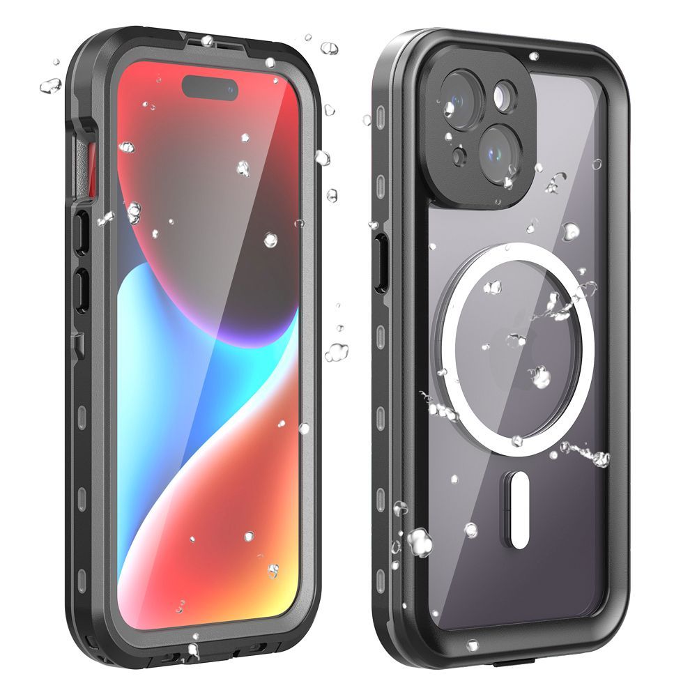 Atsparus vandeniui dėklas SHELLBOX DOT suderinamas su MagSafe IPHONE 15 juodas