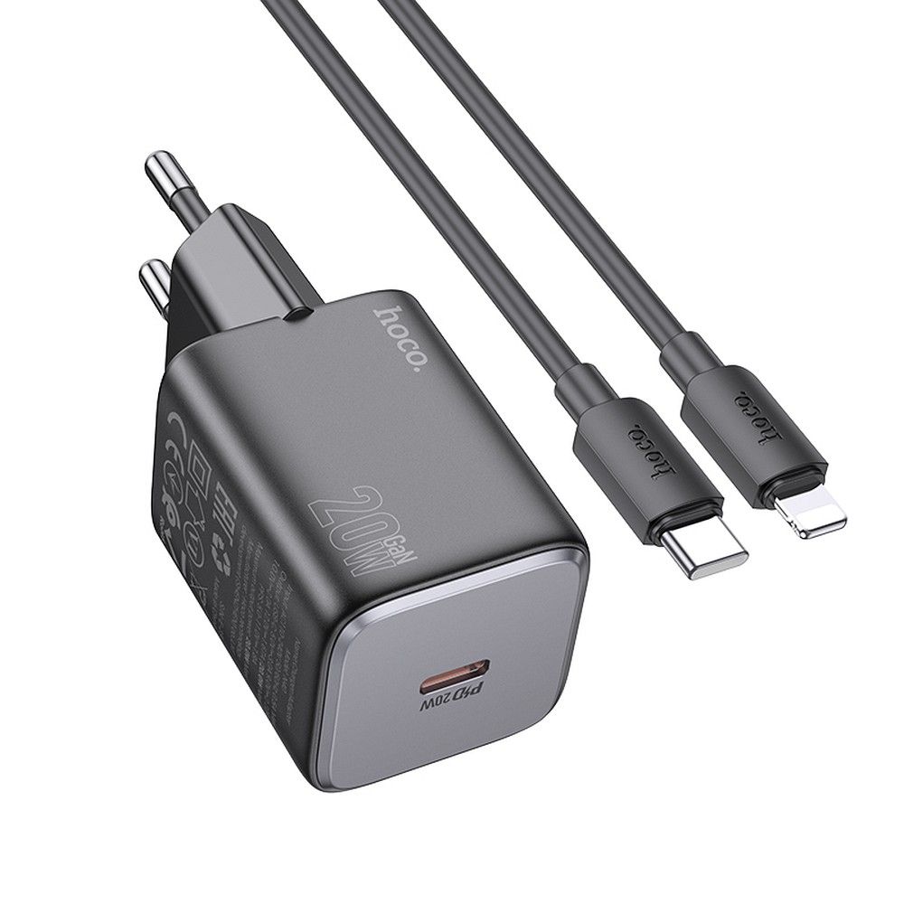 Įkroviklis Hoco USB-C QC PD 20W + kabelis USB-C į Lightning N40 juodas