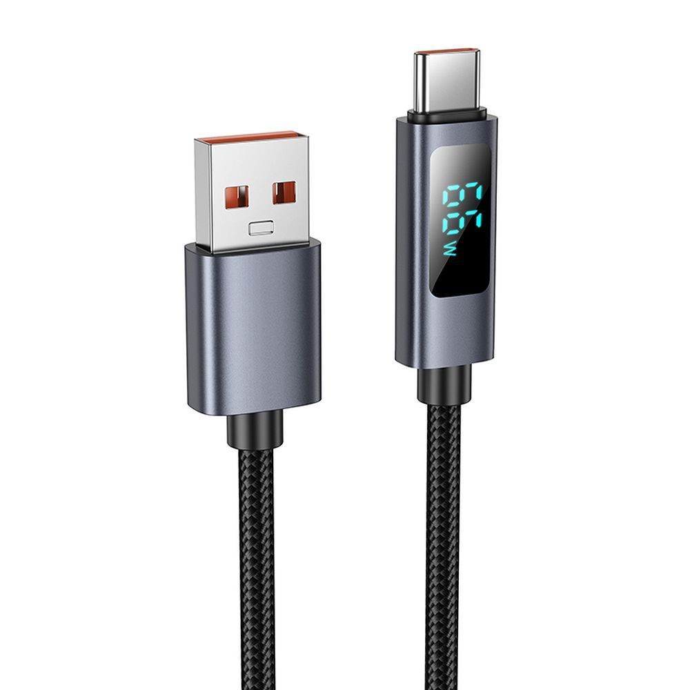 Kabelis USB A į USB C Hoco 5A su ekranu 1 m X112 juodas