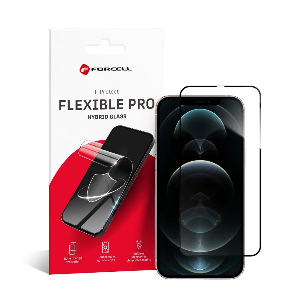 Apsauginis stiklas Forcell Flexible Nano Glass 5D for iPhone 12 Pro Max - juodas (m)