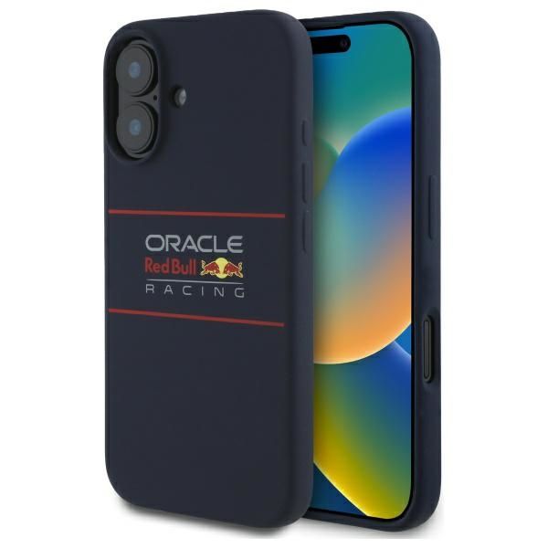 RED BULL dėklas telefonui IPHONE 16 Plus suderinamas su MagSafe RBHMP16M24SIHSRV (Silikoninis horizontalus centrinis logotipas) tamsiai mėlyna