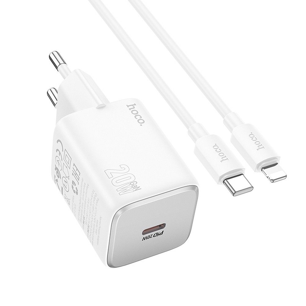 Įkroviklis Hoco USB C QC PD 20W + Kabelis USB C į Lightning N40 baltas