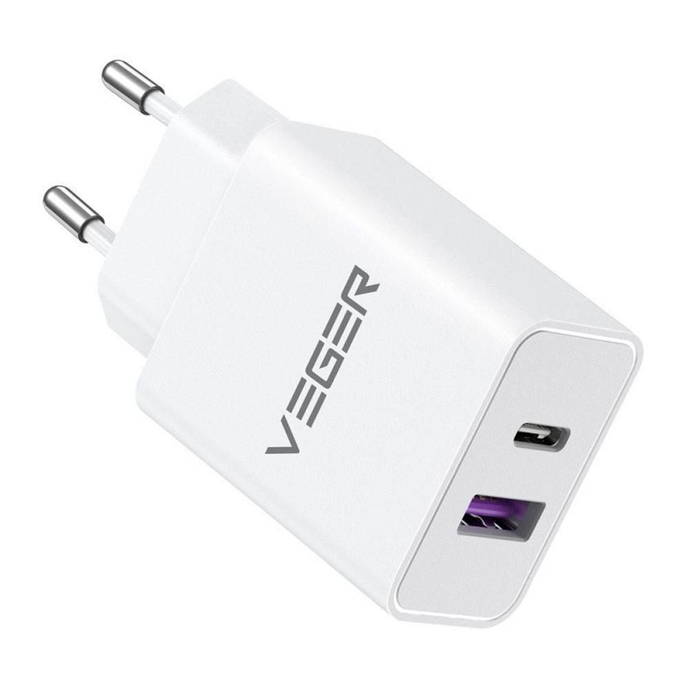 VEGER kelioninis įkroviklis USB A + Type C PD QC3.0 3.25A 65W TCE650 baltas