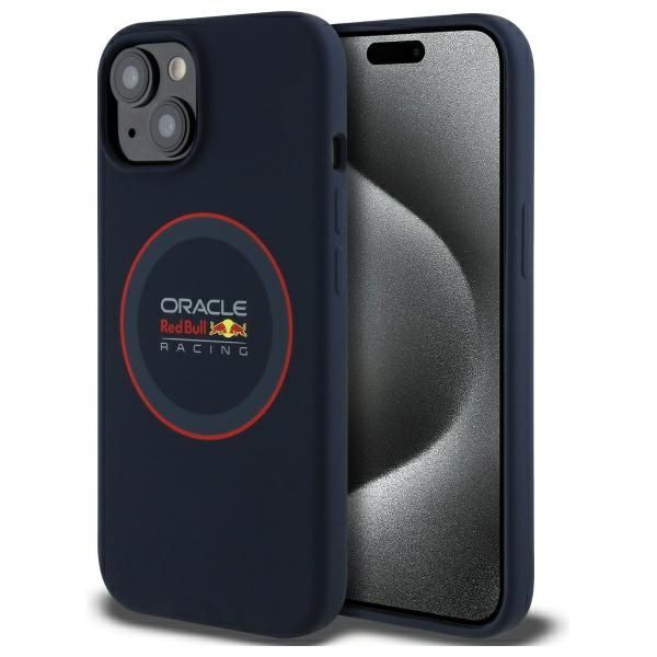 RED BULL dėklas telefonui IPHONE 15 suderinamas su MagSafe RBHMP15S24SIILVR (Silikoninis raudonas žiedas) mėlynas
