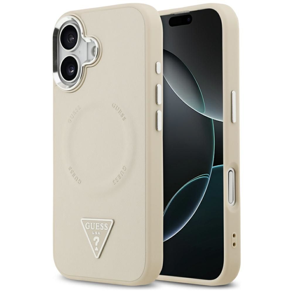 GUESS dėklas telefonui IPHONE 17 suderinamas su Magnetine GUHMP17SPSDTSCME (PU W/ Triangle Logo) smėlinė
