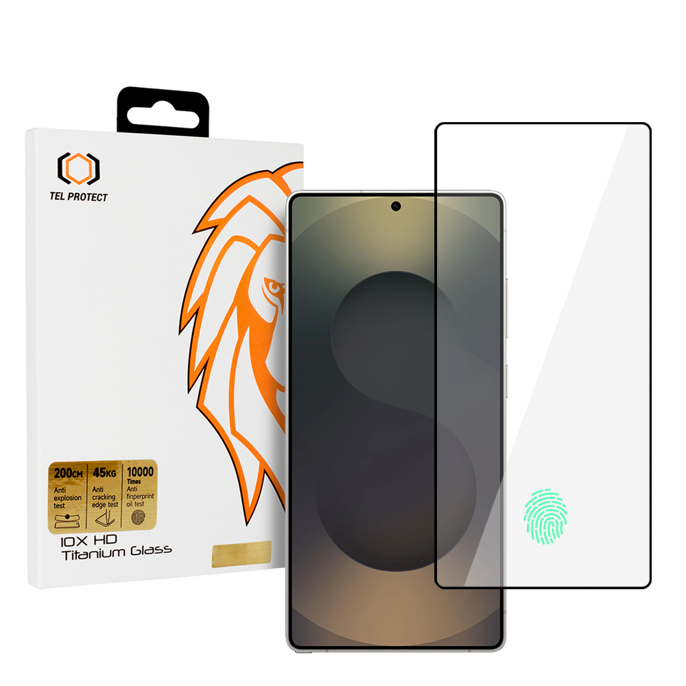 Apsauginis stiklas Tel Protect 10X HD Titanium skirtas Samsung Galaxy S25 Ultra (su piršto atpažinimo funkcija)
