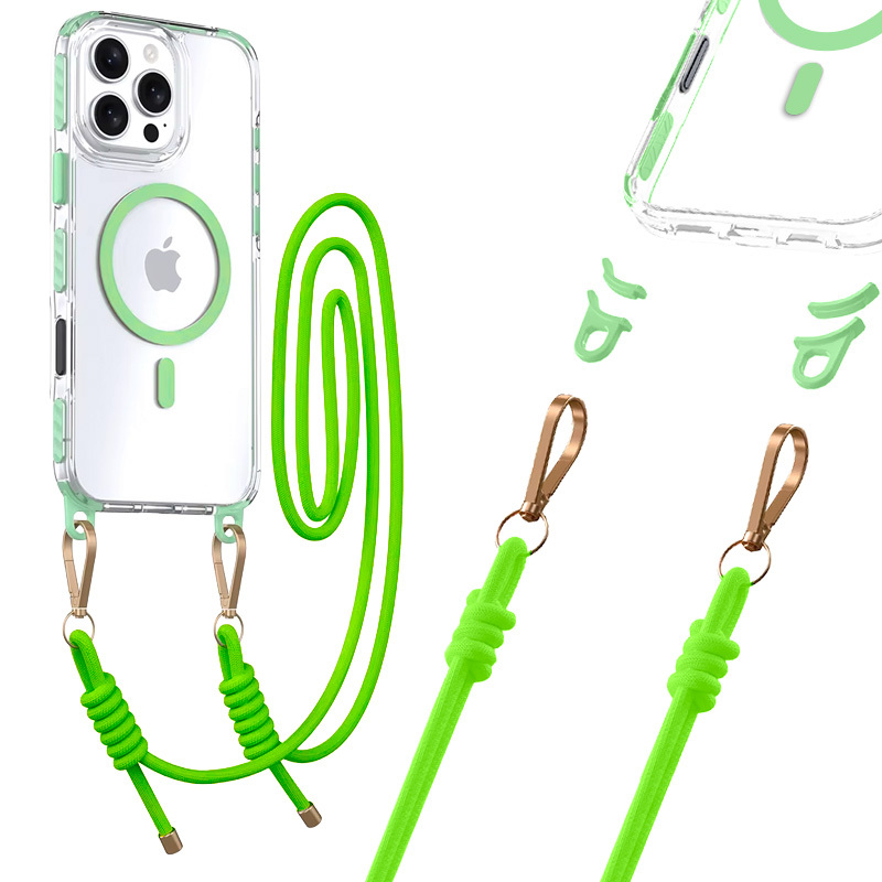 Tel Protect Strap skaidrus dėklas Iphone 15 telefonui, žalias