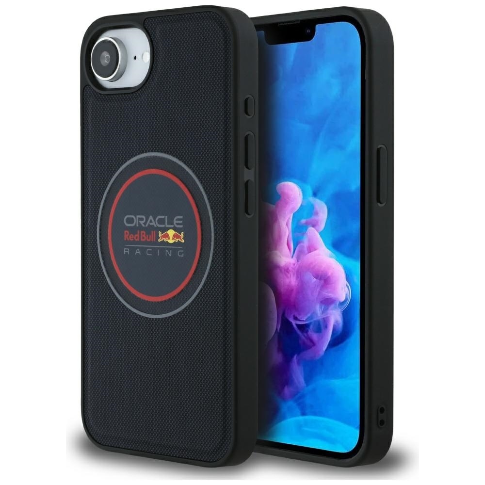 Dėklas telefonui RED BULL tinkleliuotas logotipas ir raudonas žiedas Magnētinis MagSafe Iphone 16e tamsiai mėlynas