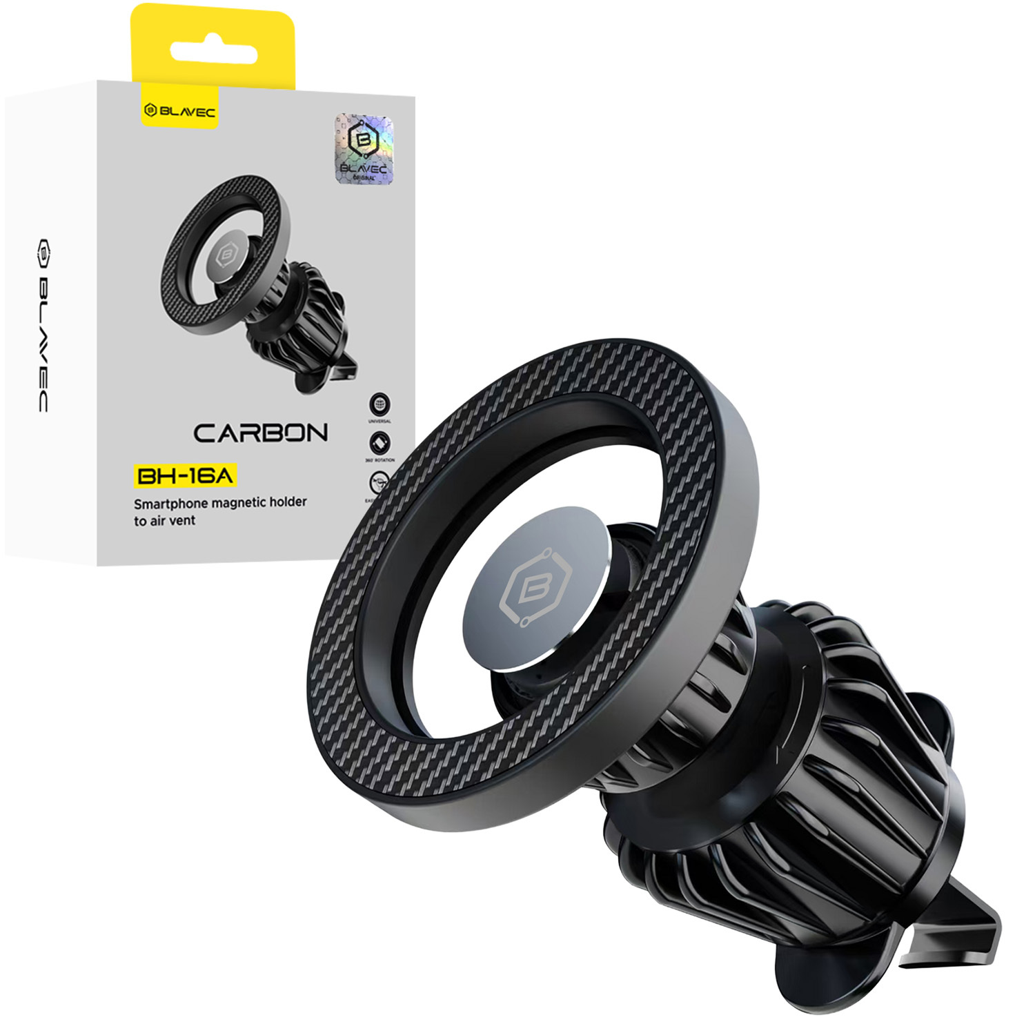 Automobilinis laikiklis (m) BH-16A karboninis magnetinis MagSafe prie oro ventiliacijos (BH16AC-MAVB) juodas (m)