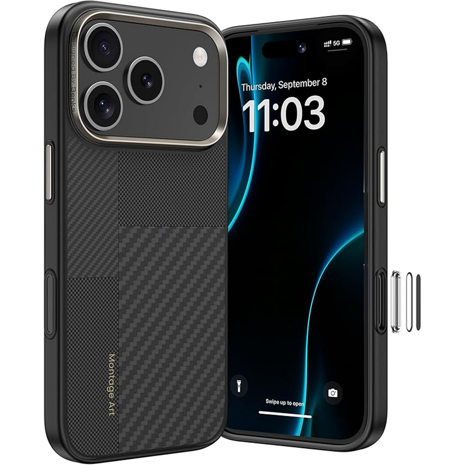 Benks Montage Magnetinis Armor Pro Kevlar Dėklas Metalinis Rėmas 600D+1500D (MA69) Iphone 17 Pro juodas (Kameros Valdymo Mygtukas)