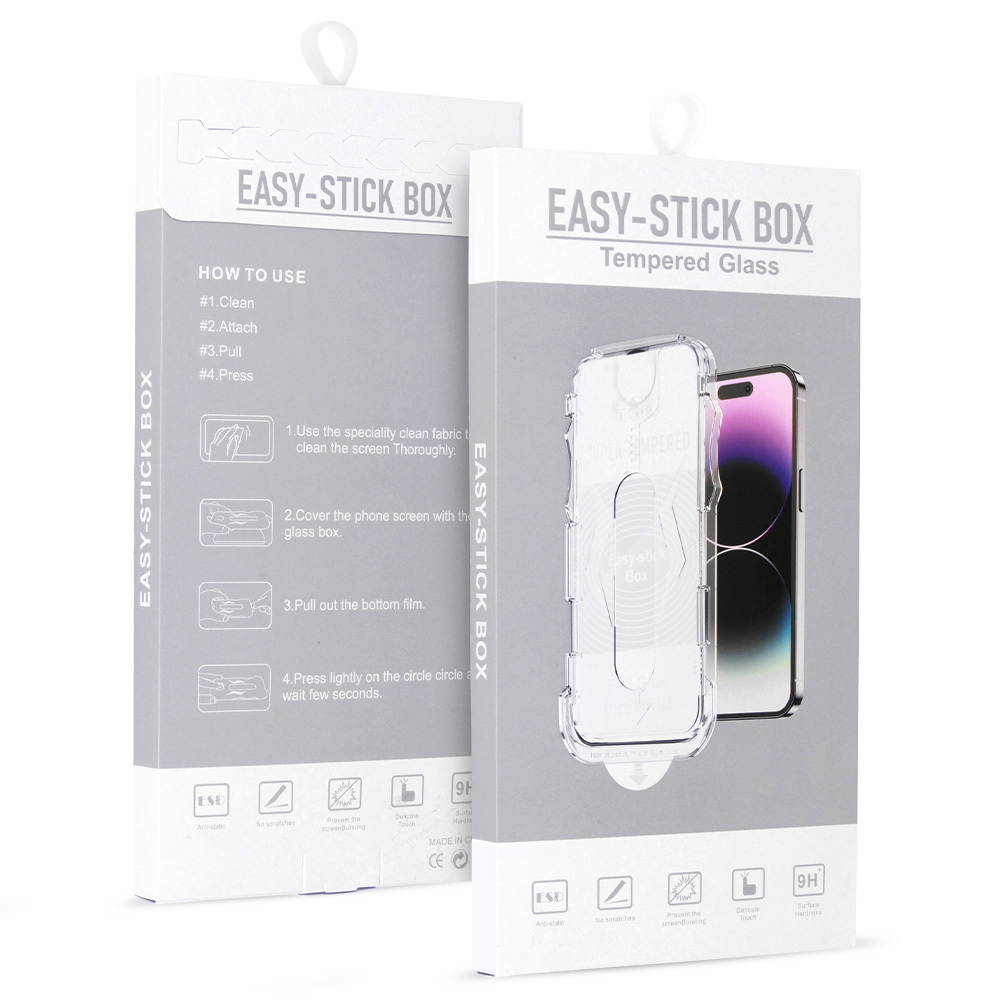 Grūdintas stiklas pilnas klijavimas Easy-Stick dėžutė iPhone XS MAX juodas