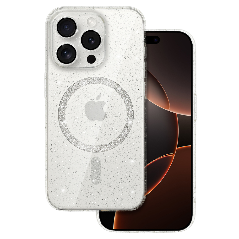 Blizgantis MagSafe dėklas telefonui Iphone 16 Pro Max skaidrus