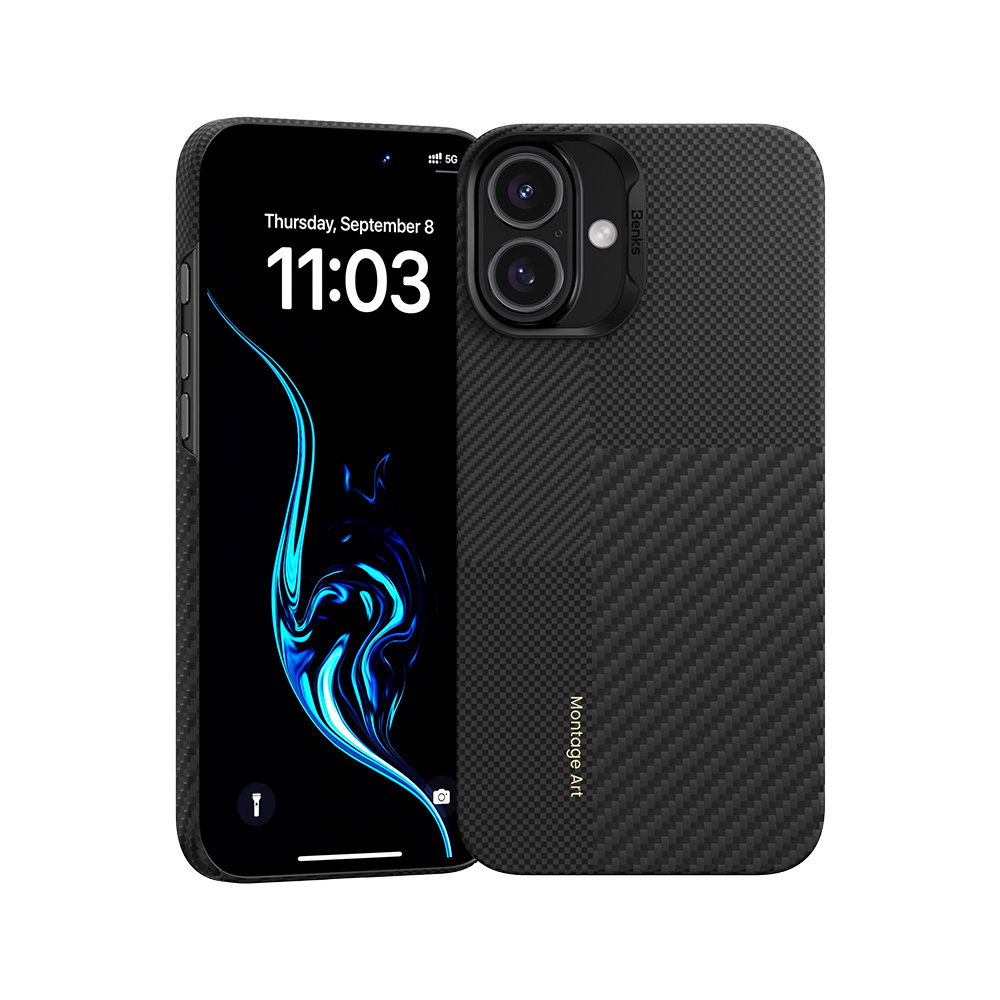 Benks Montage Magnetinis Armor Air Kevlar dėklas telefonui iPhone 16 - PC rėmas 600D+1500D (M063) - juodas (m)