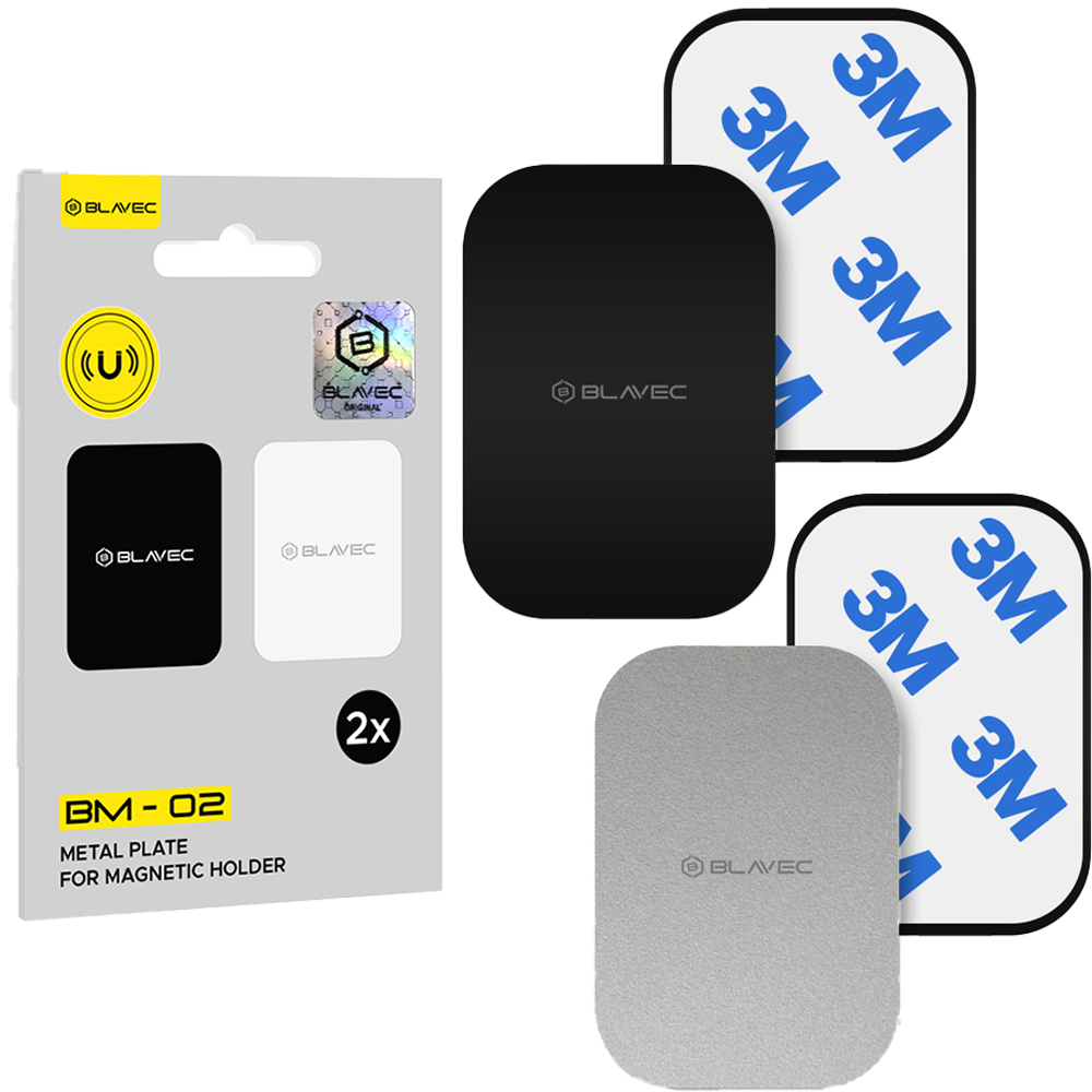 Blavec metalinė plokštelė magnetiniam laikikliui BM-02, rinkinys iš 2 dalių, stačiakampė (40x58mm), juoda ir sidabrinė