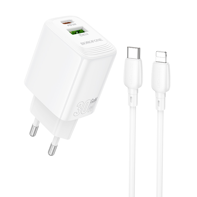 Įkroviklis Borofone BN29 30W USB-C/USB-A + USB-C to Lightning cable 1.0m baltas