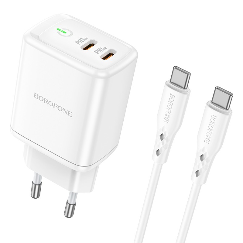 Įkroviklis Borofone BN9 35W 2xUSB-C + USB-C to USB-C cable 1.0m baltas