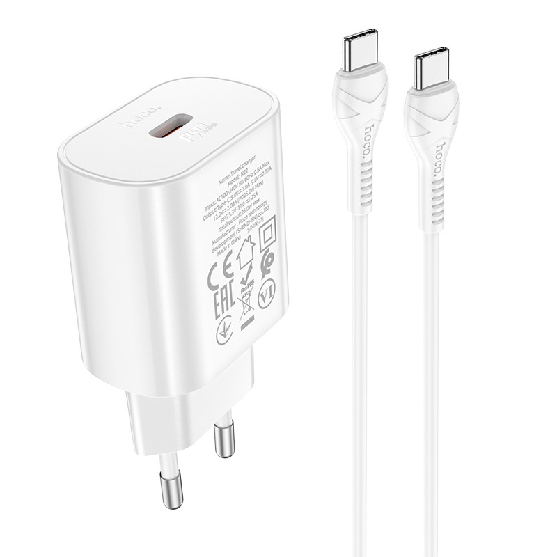 Įkroviklis Hoco N22 25W USB-C + USB-C to USB-C cable 1.0m baltas