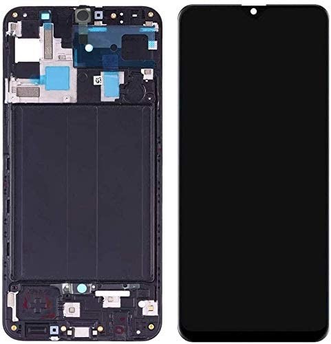 Ekranas Samsung A505 A50 su lietimui jautriu stikliuku ir rėmeliu juodas OLED (real size)