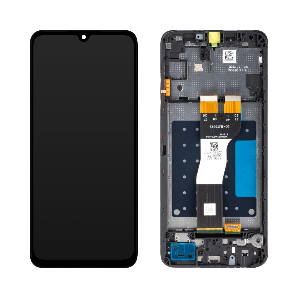 Ekranas Samsung A057 A05s su lietimui jautriu stikliuku ir rėmeliu originalus Black (service pack)
