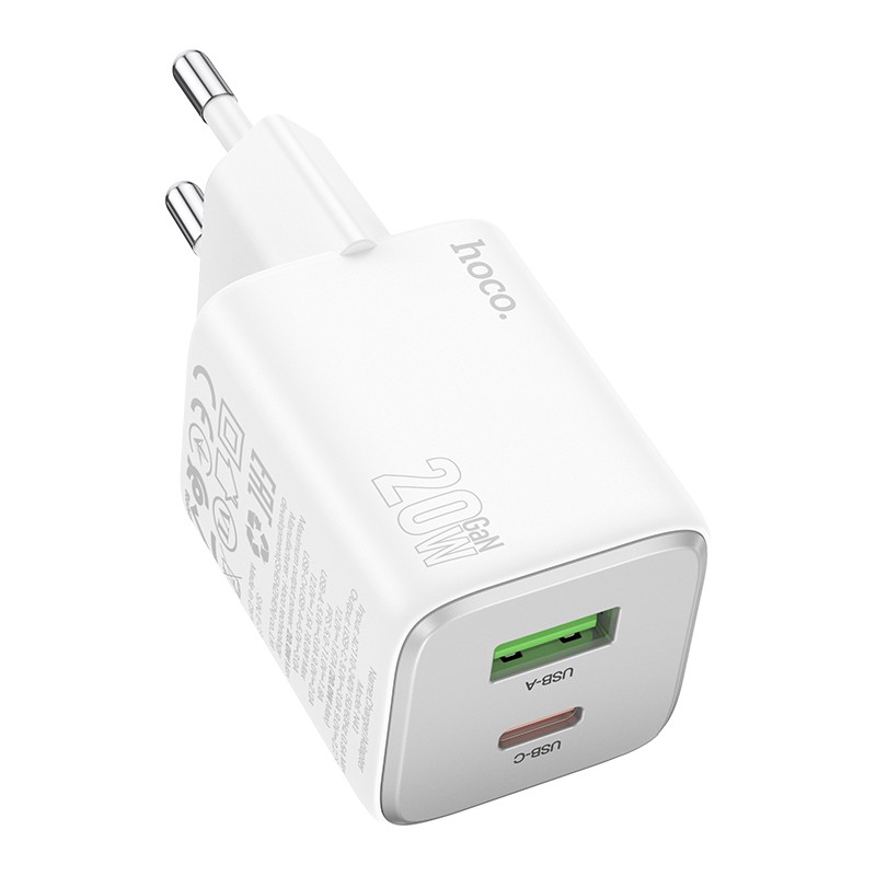 Įkroviklis Hoco N41 20W GaN USB-A/USB-C baltas