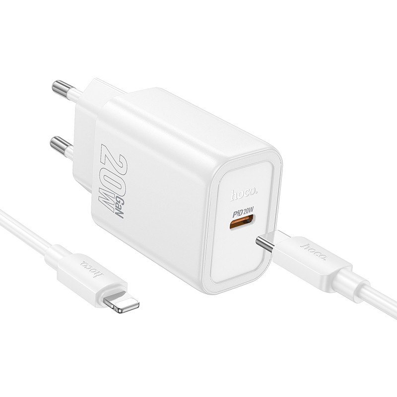 Įkroviklis Hoco N60 20W GaN USB-C + USB-C to Lightning cable 1.0m baltas