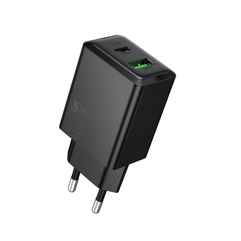 Įkroviklis Hoco N71 30W GaN USB-C/USB-A juodas