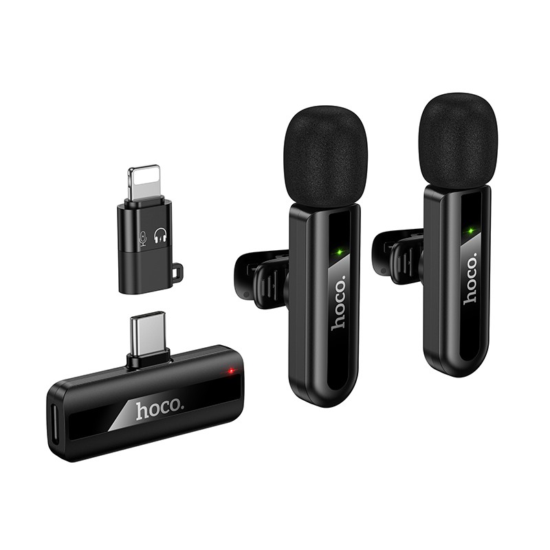 Belaidžių mikrofonų rinkinys Hoco L20A USB-C/Lightning juodas