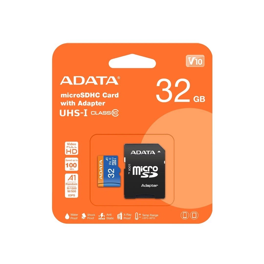 Atminties korta ADATA microSD 32GB (MicroSDHC UHS-I Class 10 U1) + SD adapter