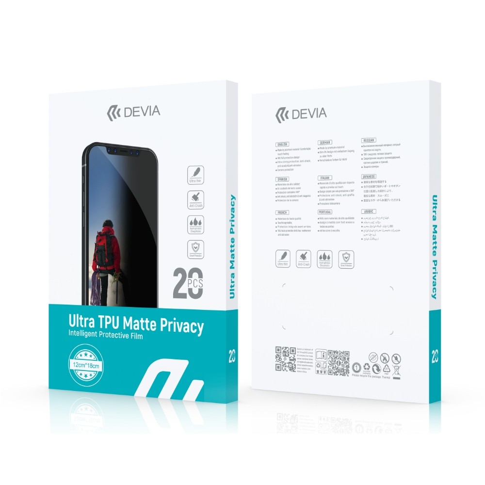 Plėvelių rinkinys karpymo mechanizmui Devia Ultra Intelligent TPU Matte Privacy 20vnt.