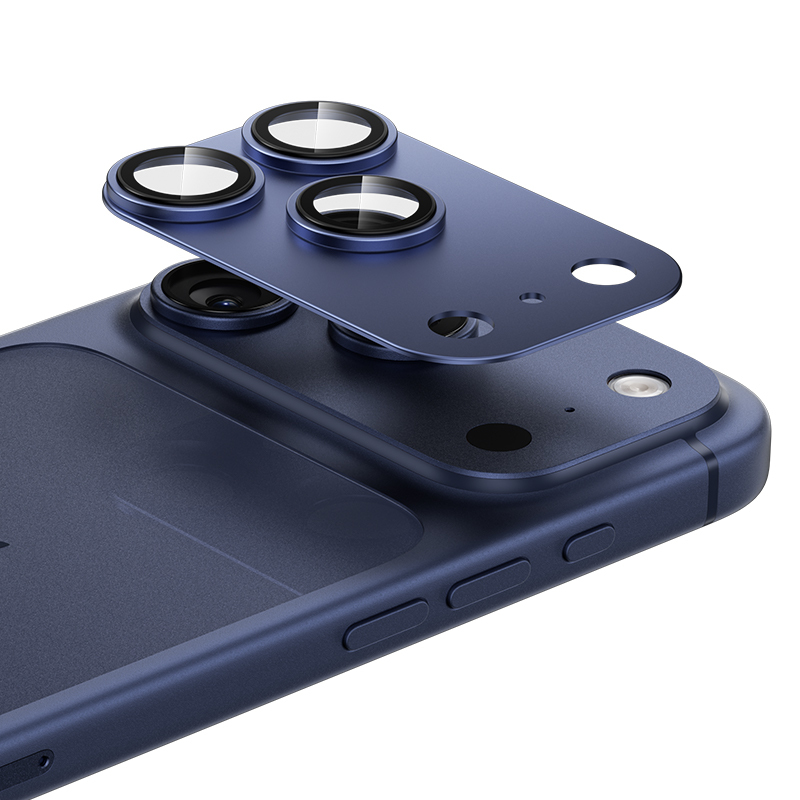 Benks grūdintas stiklas Glass Warrior metalinė integruota objektyvo apsauga (C070) Iphone 17 Pro Max (3 objektyvai) mėlyna