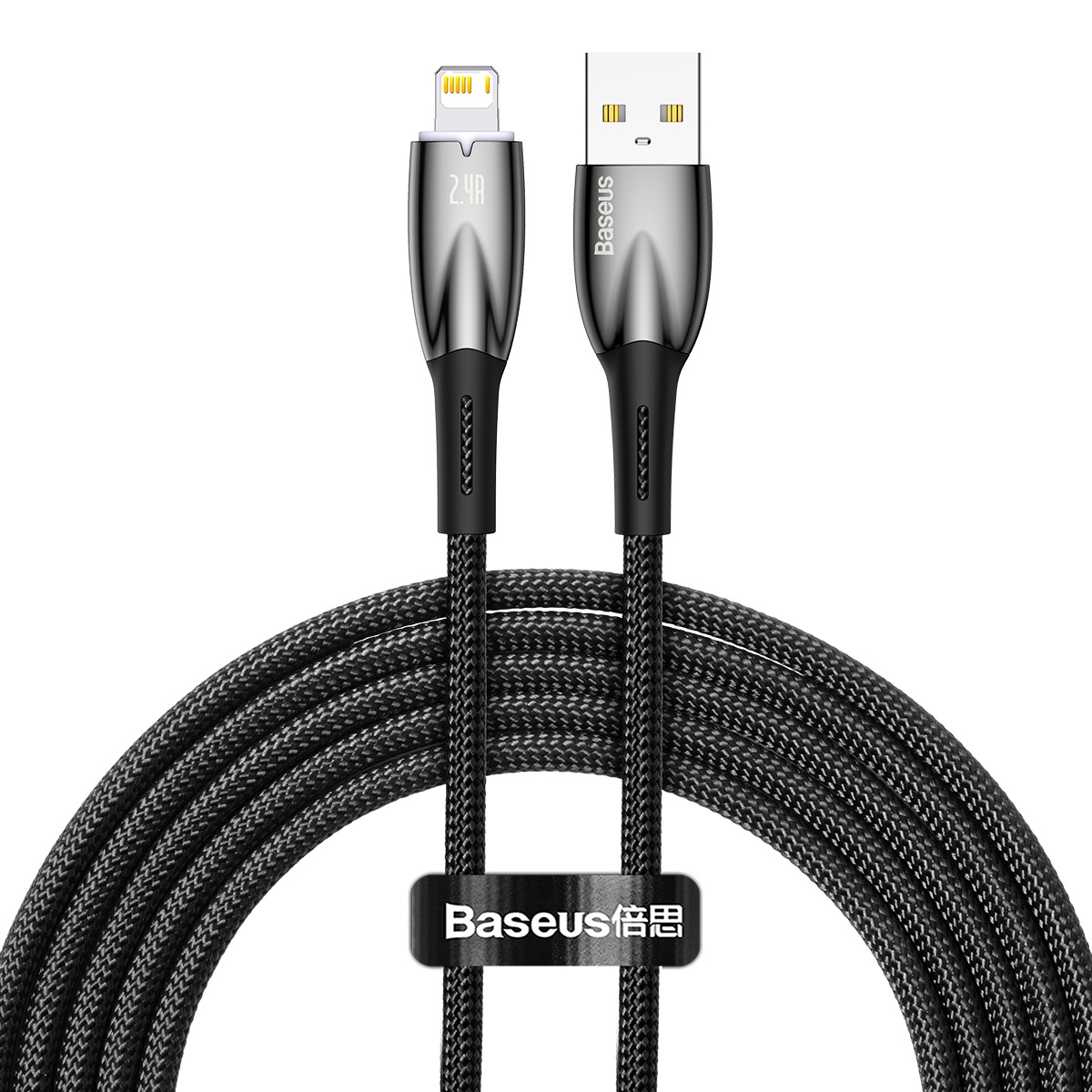 USB kabelis Lightning įrenginiams Baseus Glimmer Series, 2.4A, 2m (juodas)