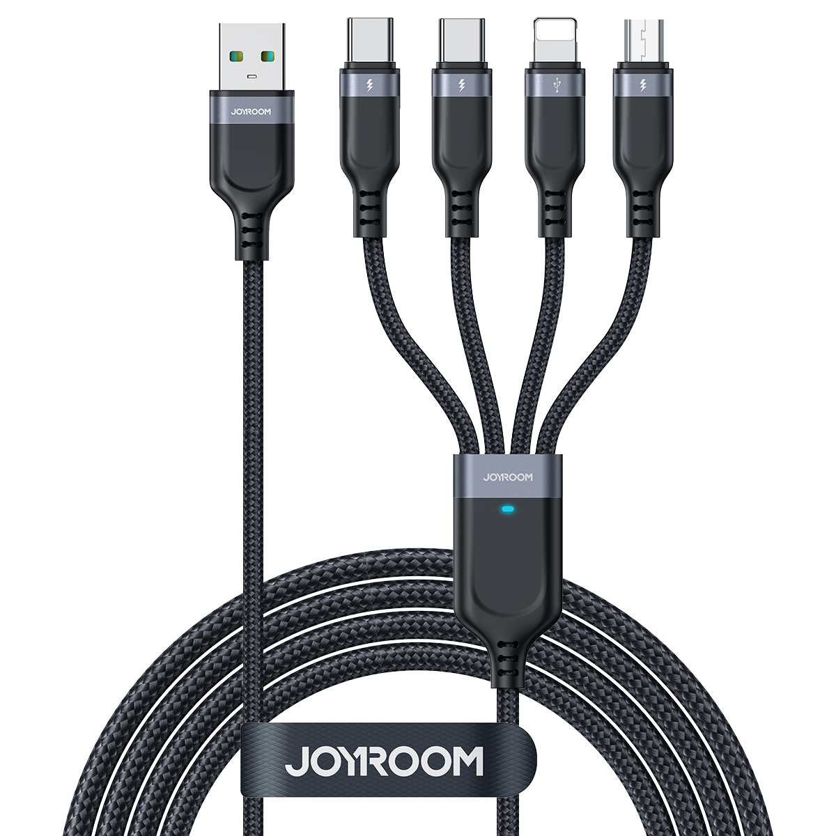 Joyroom Multi-Use Series S-A18 4in1 USB-A - USB-C / USB-C / Lightning / micro USB kabelis 1.2m – juodas