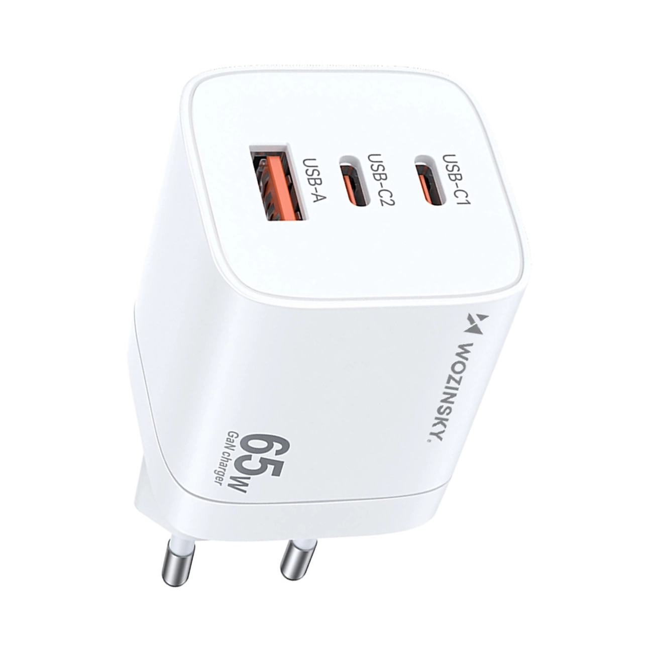 Wozinsky CGWCW 65W GaN sieninis įkroviklis USB-A / 2 x USB-C - baltas