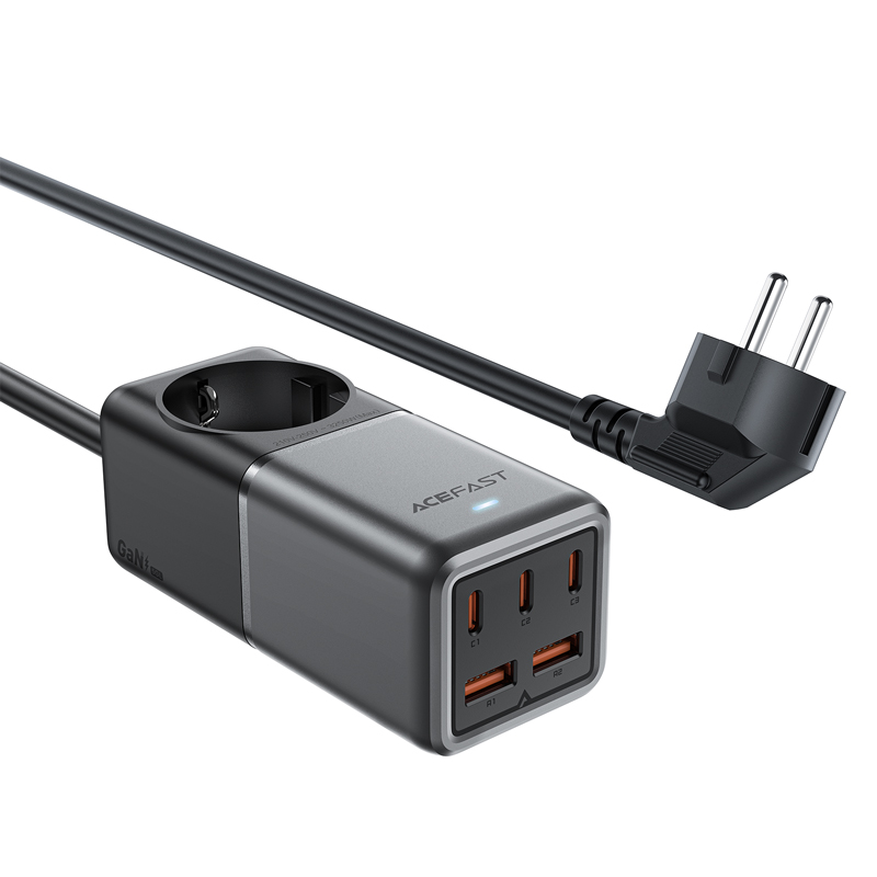 Acefast Z2 GaN 75W PD stalinio tipo įkroviklis 3x USB-C 2x USB-A - juodas ir pilkas