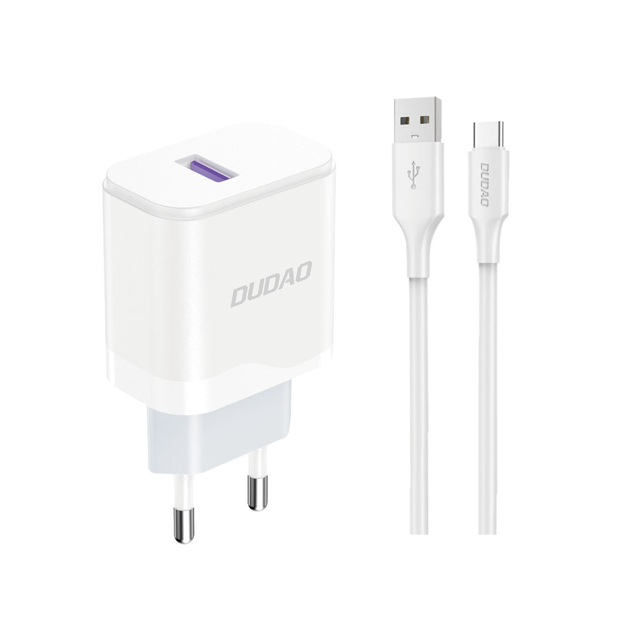 Dudao A20EU USB-A 18W sieninis įkroviklis - baltas + USB-A - USB-C kabelis