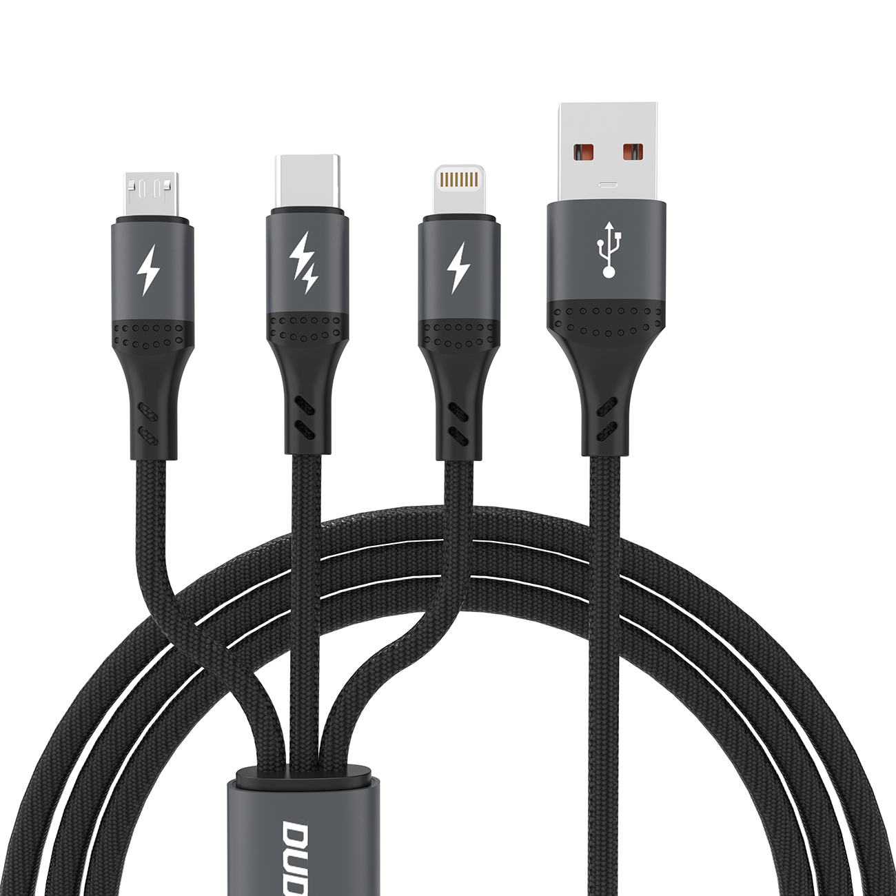 Dudao L3E 3 in 1 60W MicroUSB USB-C Lightning kabelis 1.2m - juodas