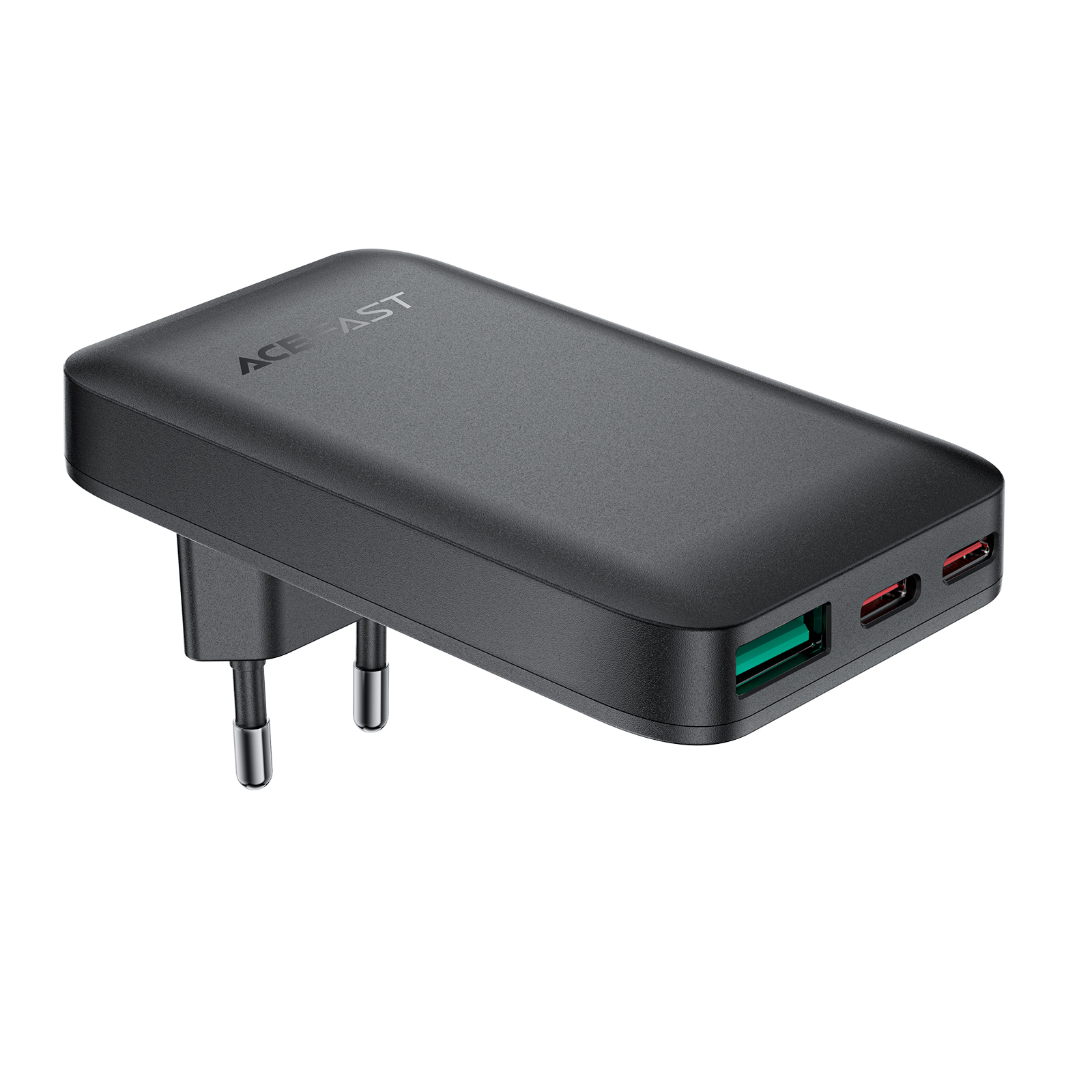 Acefast A100 65W GaN 2 USB-C + USB-A itin plonas įkroviklis - juodas