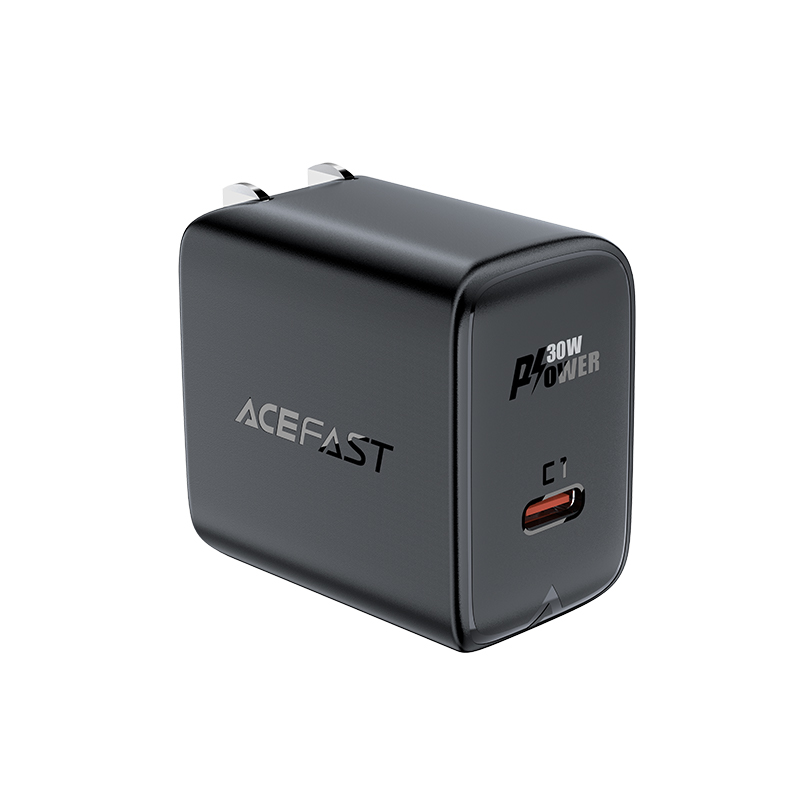 Acefast A23 30W GaN USB-C sieninis įkroviklis (JAV) – juodas
